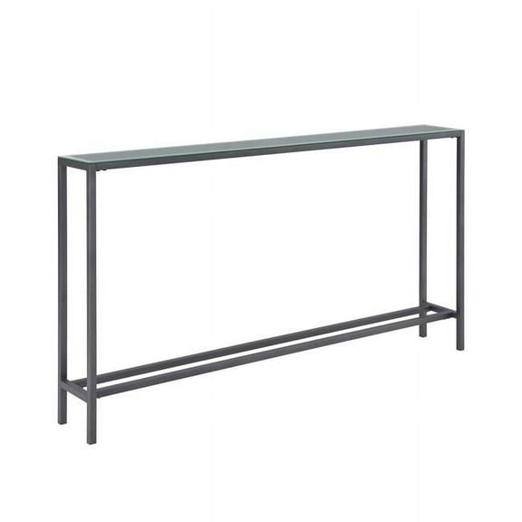 56 in. Mirrored Glass Console Table, Black & Gunmetal