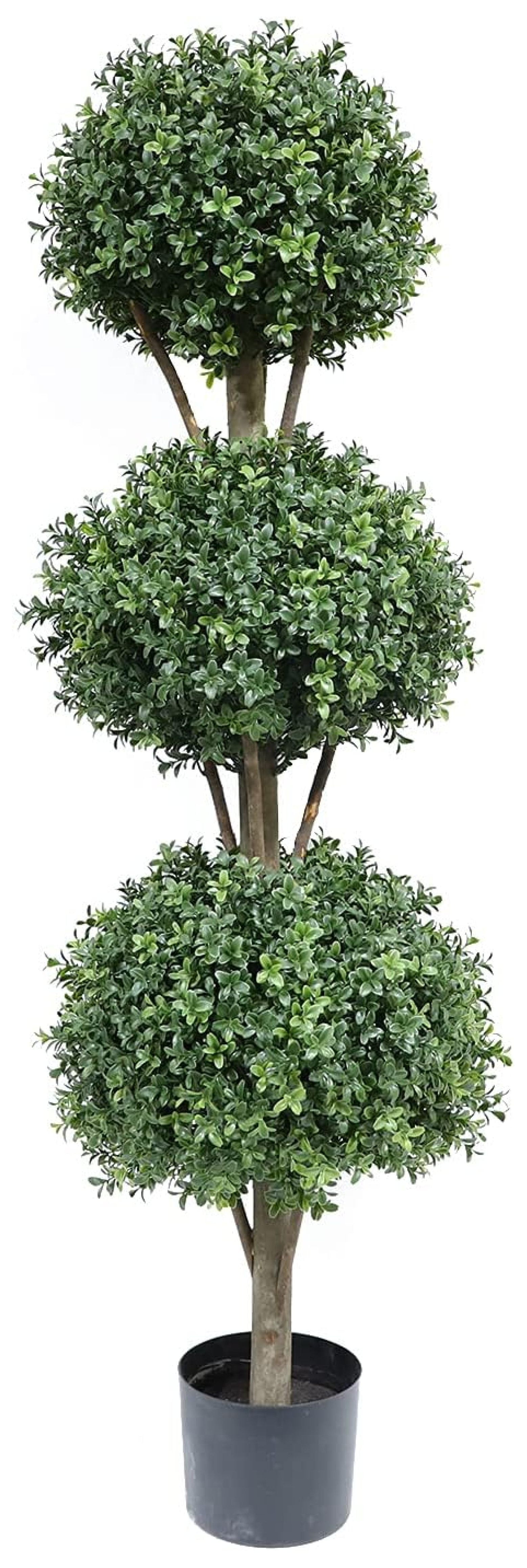 56 inch/ 4.6 ft Boxwood Topiary Artificial Outdoor Artificial Boxwood Triple Topiary Tree Faux