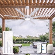 56 in Modern White Ceiling Fan with Light, ETL Listed Waterproof Outdoor Fans for Patio, Alexa Tuya APP Remote Control, Dimmable 3CCT 6 Speed Quiet Reversible DC Motor, Great Living Room Garage Gazeb