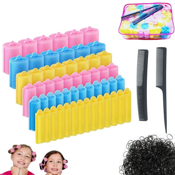 56 pcs Foam Sponge Hair Rollers Assorted Sizes Hairdressing Curler with Rat Tail Comb Rubber Band
