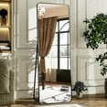 thumbnail image 1 of 56" x 21" Rounded Full Length Mirror Aluminum Frame Black Mirror Full Length Floor Mirror with Stand for Living Room Bedroom Cloakroom, 1 of 14