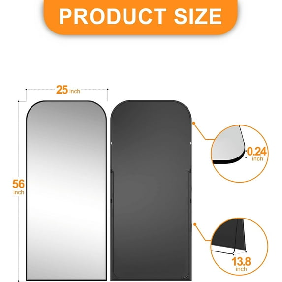 56" x 25" Full Length Floor Mirror with Aluminum Frame for Bedroom, Living Room, Bathroom