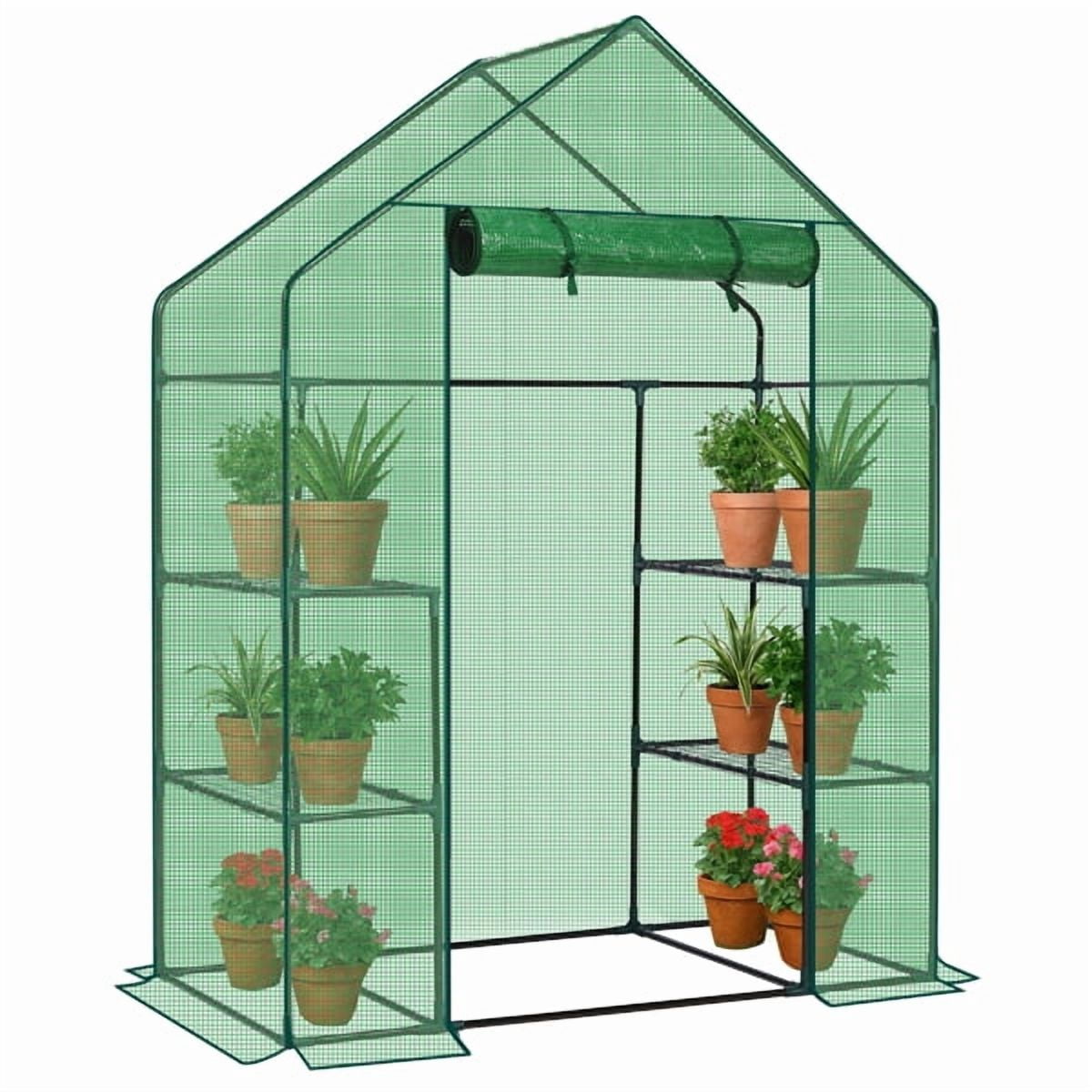 56" x 29" x 77" Mini Walk-in Greenhouse with PE Cover, 4-Shelf Indoor Outdoor Plant Gardening Green House for Garden Backyard, Green