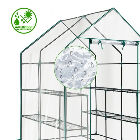 56" x 56" x 77" Mini Walk-in Greenhouse with PVC Cover, 8-Shelf Indoor Outdoor Plant Gardening Green House for Garden Backyard, Transparent