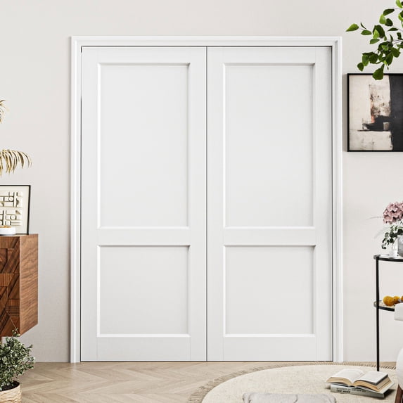 56" x 80" (2 Sets of 28") 2-Panel Solid Core Slab Door 80'' Primed Standard Door For Bathroom, Pantry, Laundry Interior Door