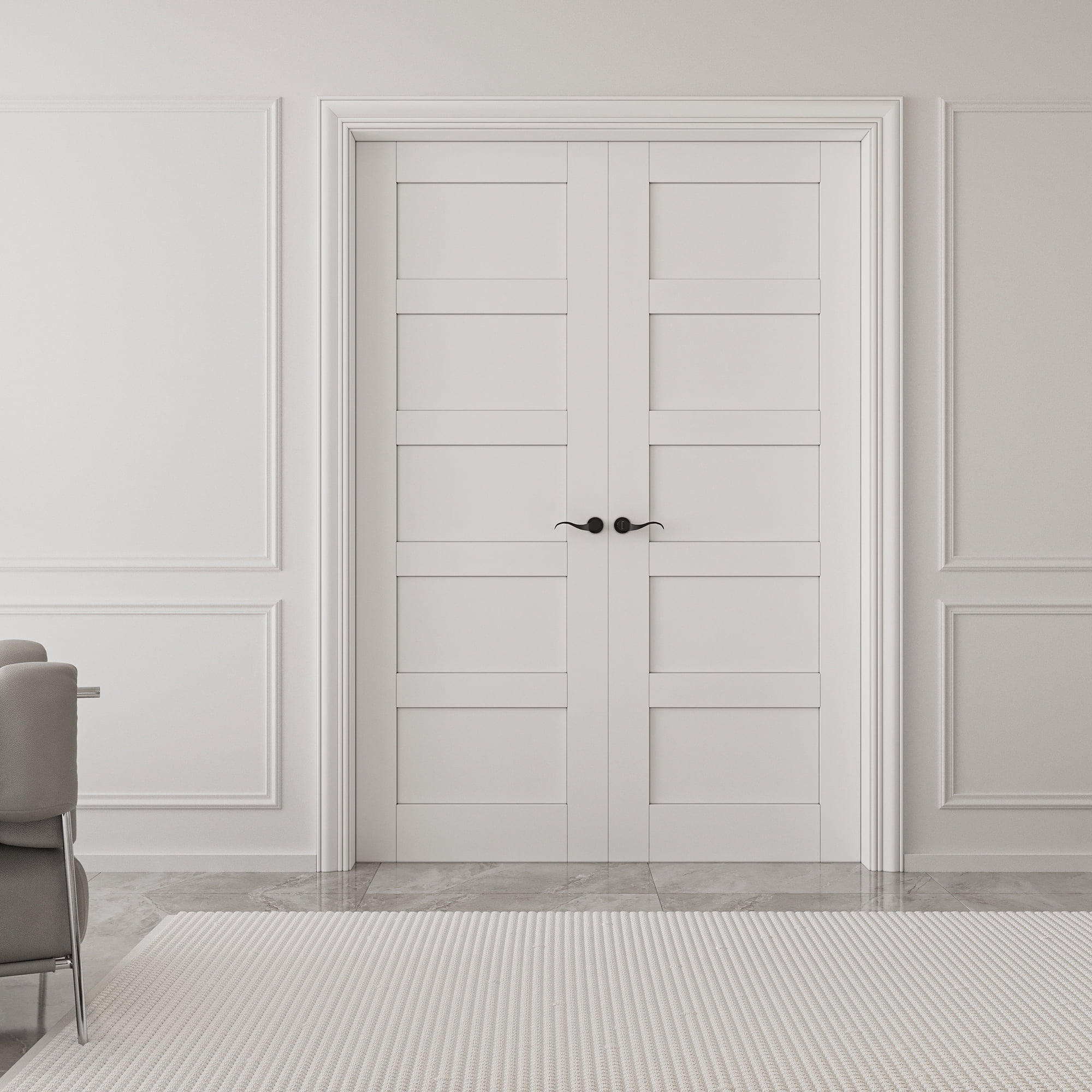 56" x 80" Paneled Prehung Interior French Doors Solid Manufacture Wood