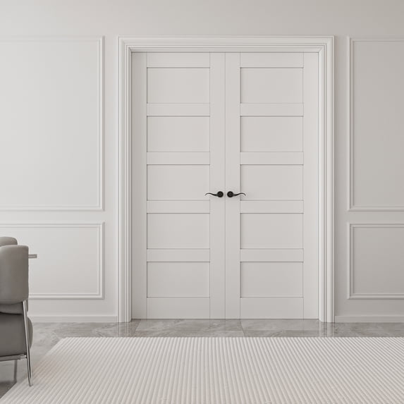56" x 80" Paneled Prehung Interior French Doors Solid Manufacture Wood Double Door With Hardware Kit / Handles