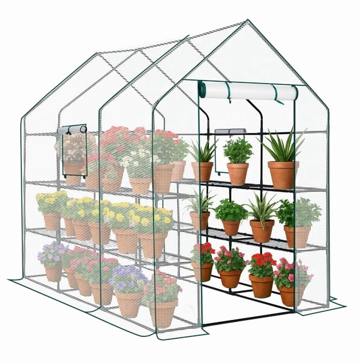 56 x 85 x 77" Large Walk-in Greenhouse with PE Cover & Side Windows, 12-Shelf Indoor Outdoor Portable Greenhouse for Garden Backyard, White