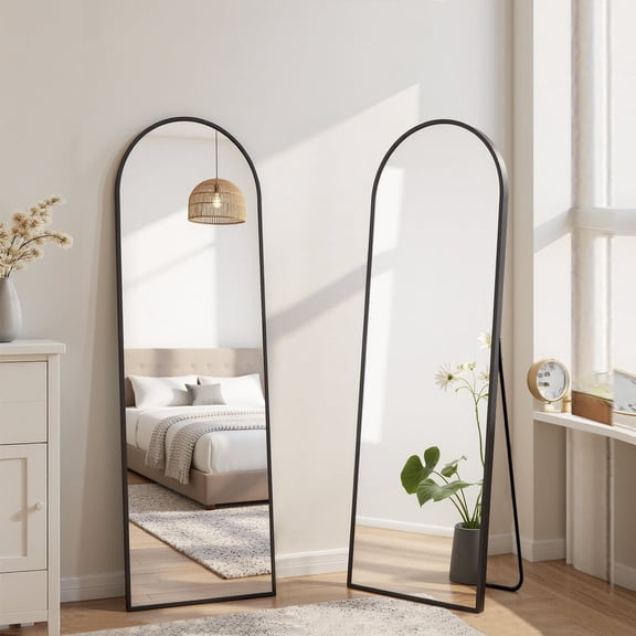 56"x15" Arched Full Length Mirror Full Body Mirror Floor Mirror Standing Hanging or Leaning Wall,Black