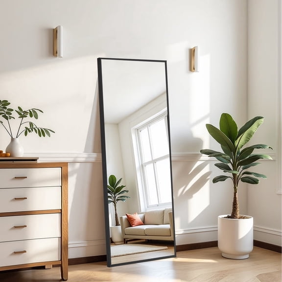 56"x15" Full Length Mirror Standing Rectangle Floor Mirrors Body Dressing Wall-Mounted Mirror, Black