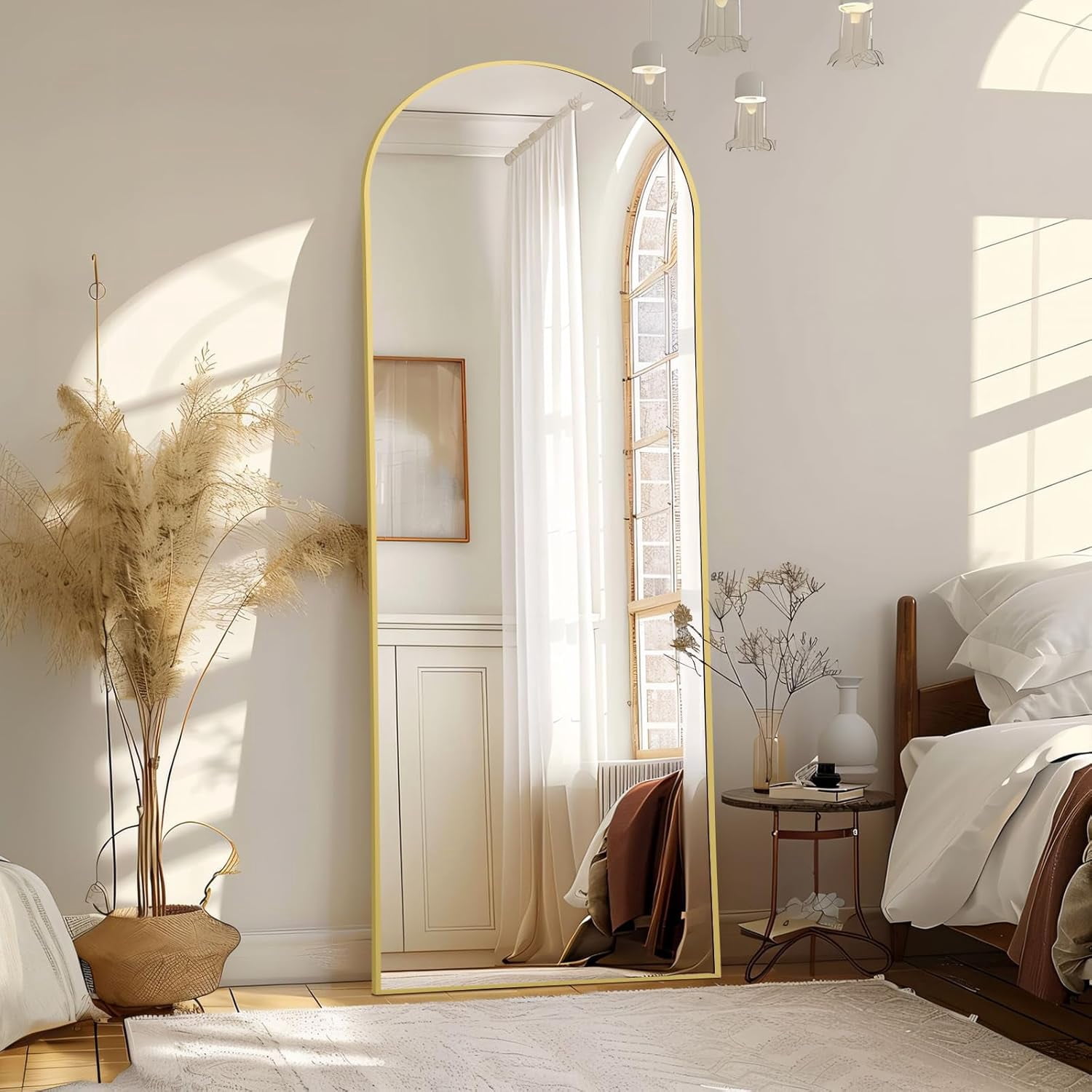 56"x18" Arched Full Length Mirror, Free Standing Gold Mirror Full ...