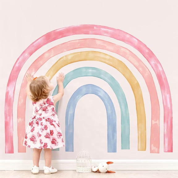 56"x43" Large Rainbow Wall Decals Mural for Girls Nursery Peel and Stick Rainbow Vinyl Wall Art Stickers for Kids Toddlers Bedroom Playroom Classroom