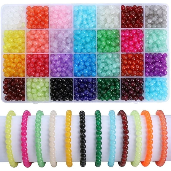 1400 Pcs 6mm Round Glass Beads for Bracelets Making Kit, 1 Boxe 28 Colors Crystal Beads for Jewelry Making and Handicrafts
