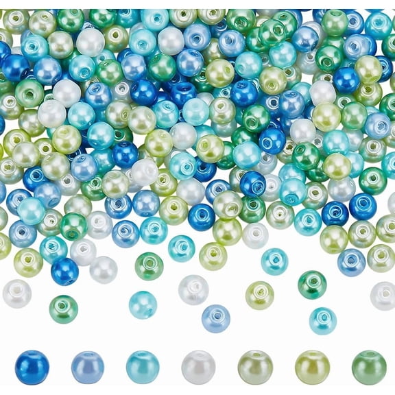 560 Pcs 7 Colors Pearlescent Glass Round Beads 6mm Round Bulk Glass Beads with Holes Imitation Pearl Beads