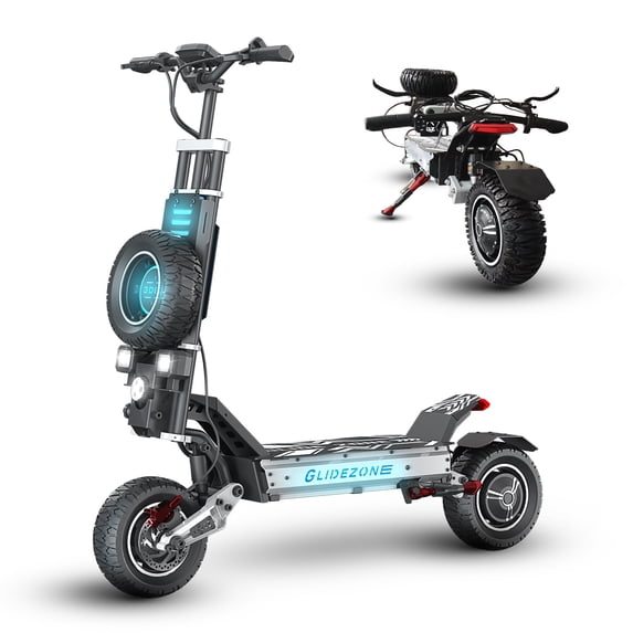 5600W Off-Road Electric Scooter, 56 MPH 62 Miles Range, 60V 30AH Dual Fast Charge, Dual Oil Disc Brakes, LED Lights, Spare Tire, Adult E-Scooter