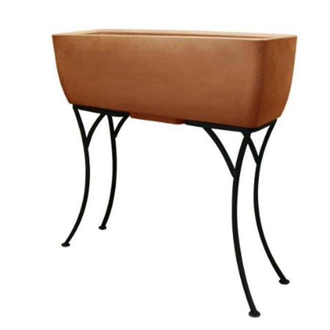 30" Terra Cotta Rectangular Planter with Wrought Iron Stand
