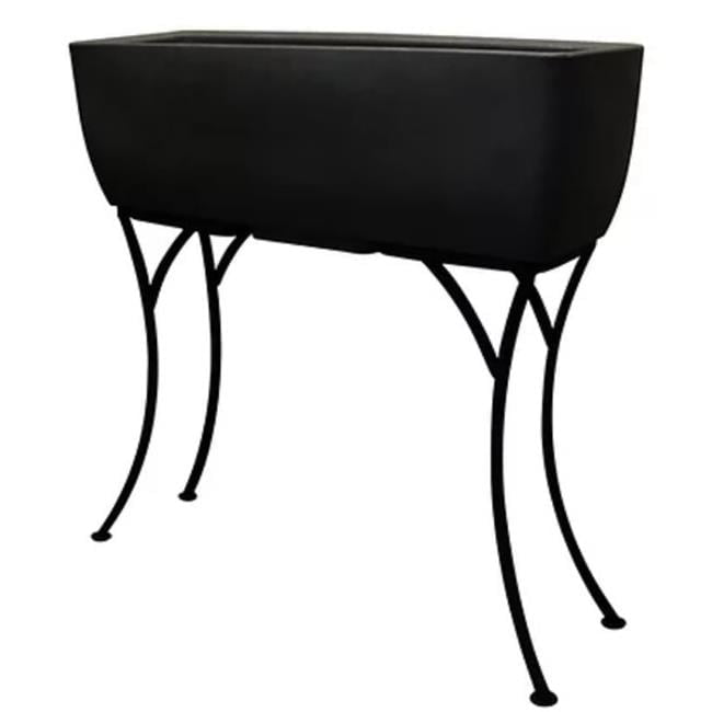 30" Black Rectangular Planter with Wrought Iron Stand