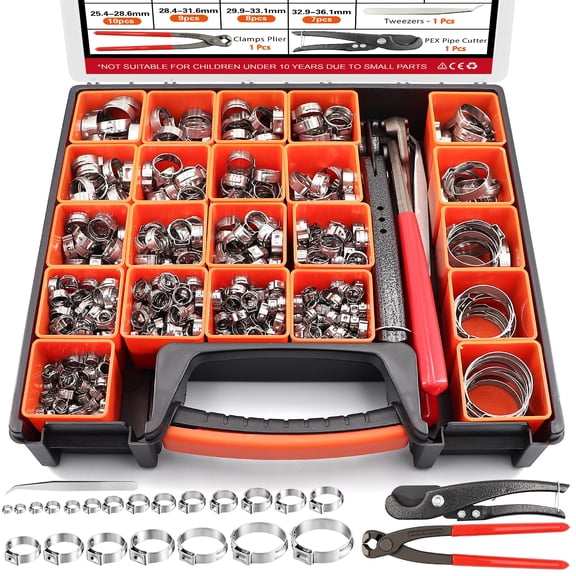 560PCS Stepless Single Ear Hose Clamp Kit 5.3-36.1mm 304 Stainless Steel For Automotive Marine Hvac Pex Pipe