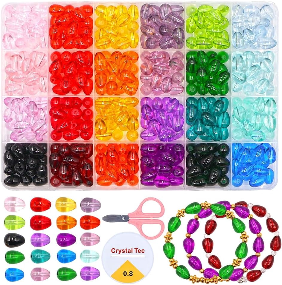 560Pcs 6*12mm Glass Beads Bracelet Making Kit, 24 Colors Bamboo & Teardrop Crystal Beads For DIY Jewelry Crafts For Girls And Adults