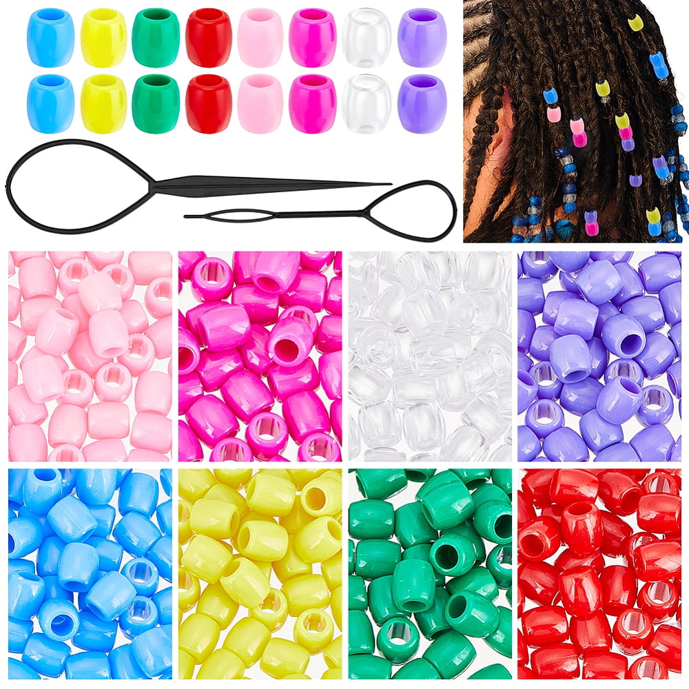 560Pcs 8 Colors Plastic Beads Large Hole Beads Barrel with 1Set Plastic Hair Braiding Tool Mixed Color 12x11.5mm Hole: 6mm