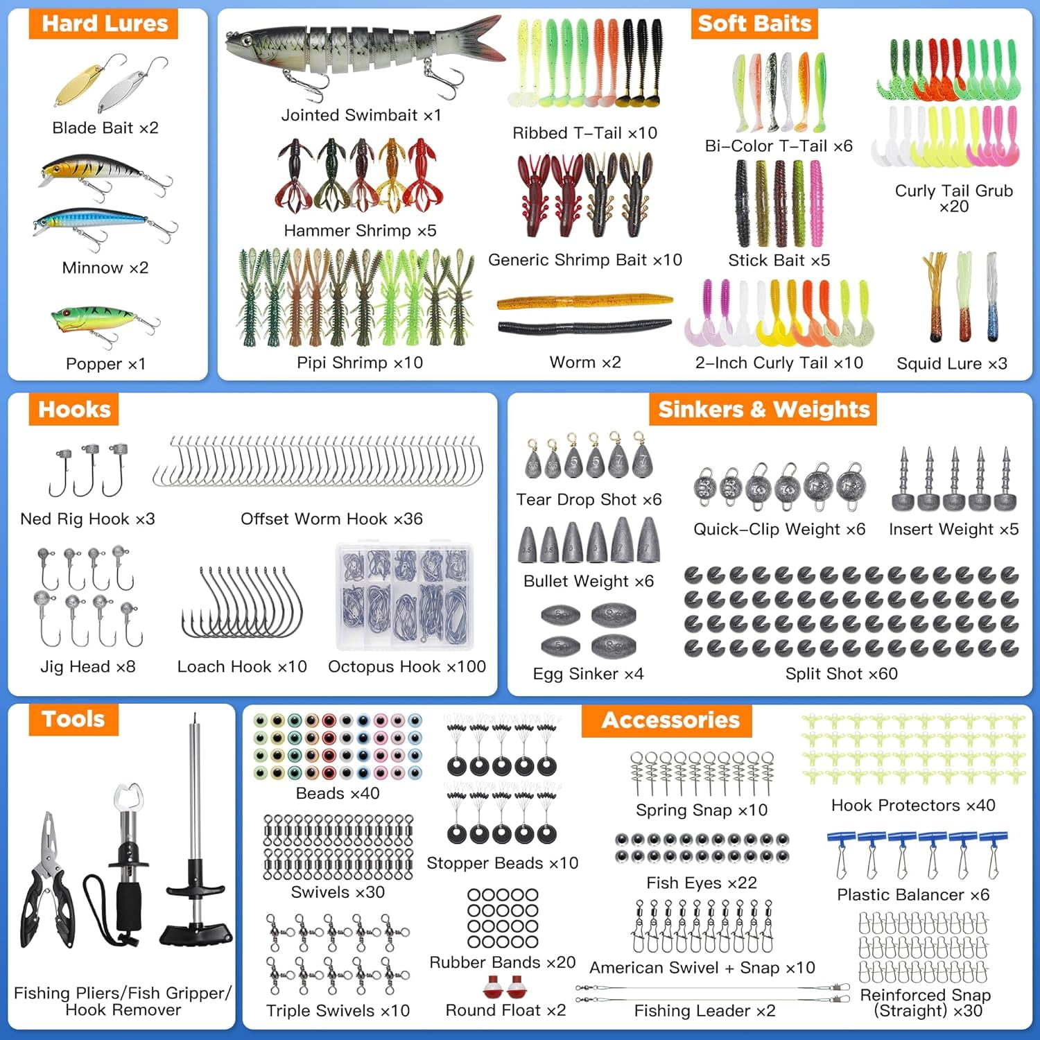 560Pcs Fishing Tackle Box Kit with Lures, Pliers & Accessories - 4-Layer Waterproof Storage for Freshwater Bass Fishing