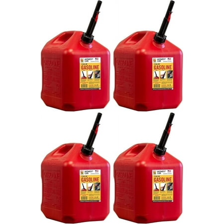 5610 Safe-Flo Auto Shut Off 5 Gallon Gas Can – Durable Fuel Containers with FlameShield Safety System & Quick-Flow Spout - Red - 4 Pack