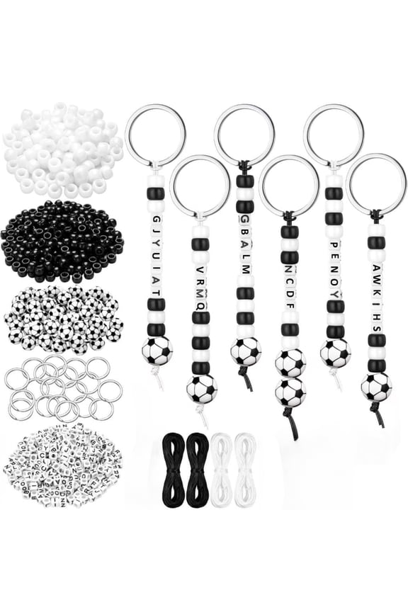 564 Pcs DIY Soccer Keychain Making Kit, Customizable Beaded Keychains with Soccer & Letter Beads for Sports Party Crafts & Gifts
