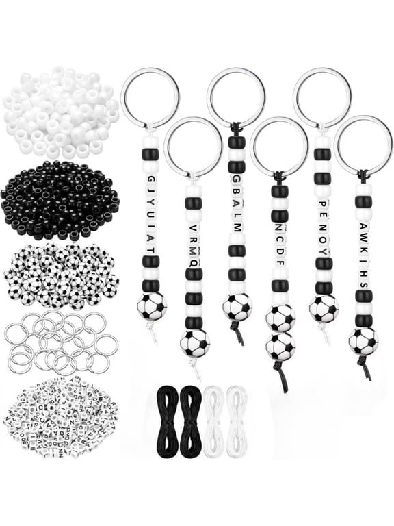 564 Pcs DIY Soccer Keychain Making Kit, Customizable Beaded Keychains with Soccer & Letter Beads for Sports Party Crafts & Gifts