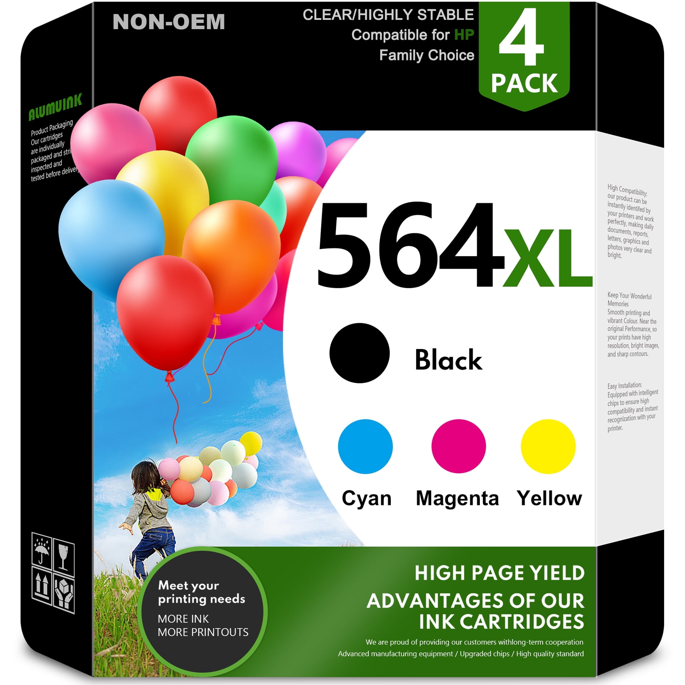 564 Printer Ink 564XL Ink Cartridge Compatible for 564 XL Ink Cartridge 564 Ink DeskJet 3520 3522 4-Pack