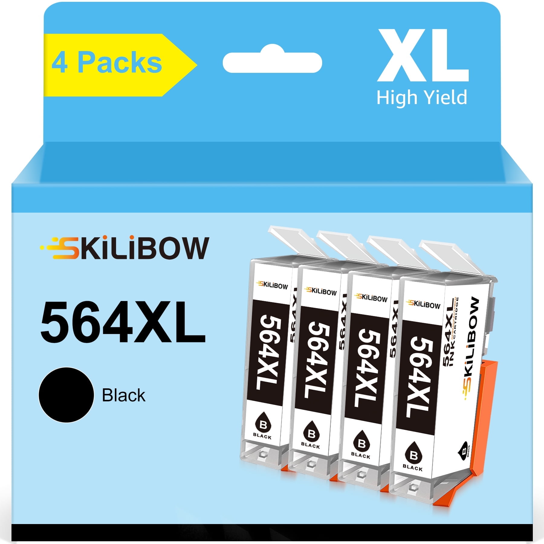 564 XL Ink Compatible Ink Cartridge Replacement for HP 564XL 564 XL Compatible with DeskJet 3520 3522 Officejet 4620 Photosmart 5520 6510 7520 7525 Printer (4 Black)