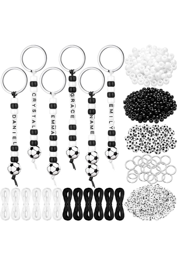 564Pcs DIY Bead Keychain Kit Soccer Keychains Making Kit with Letter Bead Charm Crafts Sports Party Favors Sport Theme Party Favors Gifts