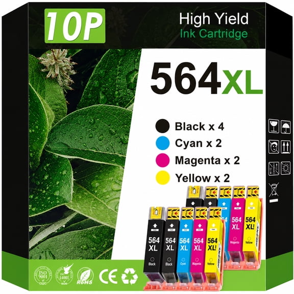 564XL 564 Ink Cartridge Compatible for HP Printer Ink 564XL Ink Cartridges for Photosmart 7520 6520 Deskjet 3520 Officejet 4620 (4 Black, 2 Cyan, 2 Magenta, 2 Yellow, 10 Pack)