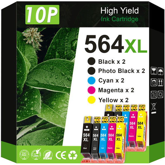 564XL 564 Ink Cartridge Compatible for HP Printer Ink 564XL Ink Cartridges for Photosmart 7520 6520 Deskjet 3520 Officejet 4620 (4 Black, 2 Cyan, 2 Magenta, 2 Yellow, 10 Pack)