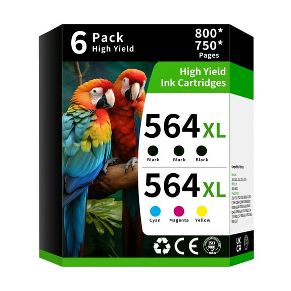 564XL Ink Cartridge Combo Pack Compatible Replacement for HP 564 to Use with HP DeskJet 3520 3522 Photosmart 7520 6520 5520 7525 5514 7510 OfficeJet 4620 (6 Pack, Cyan Magenta Yellow Black)