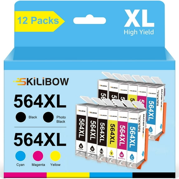 564XL Ink Cartridge HP Printers Replacement for HP 564XL 564 XL Ink Cartridge Combo Pack Compatible with Photosmart 7510 7515 7520 7525 C309a Printer (12 Pack with Photo Black)
