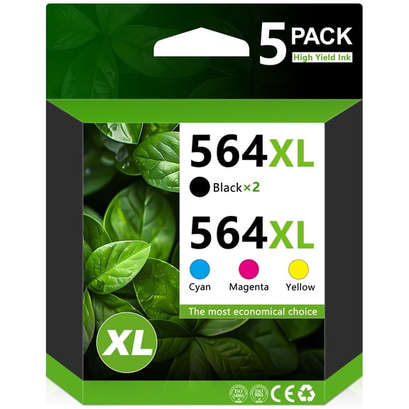 564XL Ink Cartridges 5-Pack (2Black/1Cyan/1Magenta/1Yellow) Compatible for HP 564 Ink Cartridges for DeskJet 3520 OfficeJet 4622 Printer