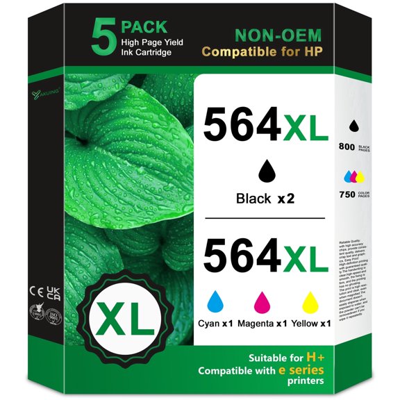 564XL Ink Cartridges Compatible for HP 564 XL Ink Cartridge Work with DeskJet 3520 3521 3522 3525 3526 Photosmart Premium C309A C410A C310A C510 B209 B210 Printers (5 Pack)