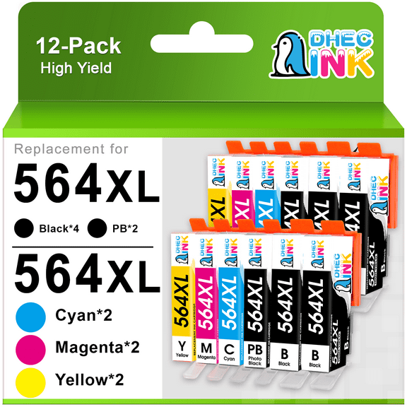 564XL Ink Cartridges Compatible for HP 564 Ink Cartridges for Printers for HP Ink 564 (4 Black, 2 Photo Black, 2 Cyan, 2 Magenta, 2 Yellow, 12 Pack)