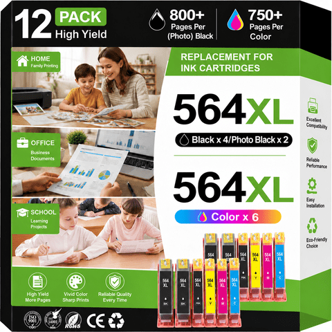 564XL Ink Compatible for HP 564 Ink Cartridges for HP Printers for HP Ink 564 (12 Pack)