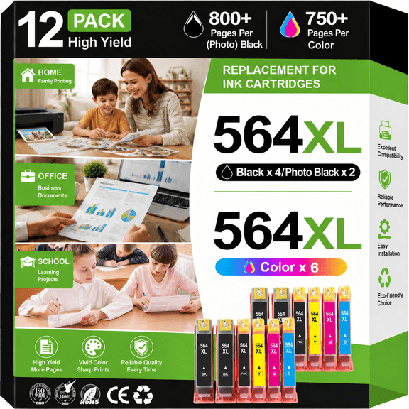 564XL Ink Compatible for HP 564 Ink Cartridges for HP Printers for HP Ink 564 (12 Pack)