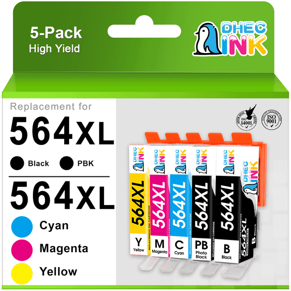 564XL Printer Ink Cartridges Compatible for HP 564 Ink Cartridges for Printers Photosmart 6520 5520 6510 (Black, Photot Black, Cyan, Magenta, Yellow, 5 Pack)