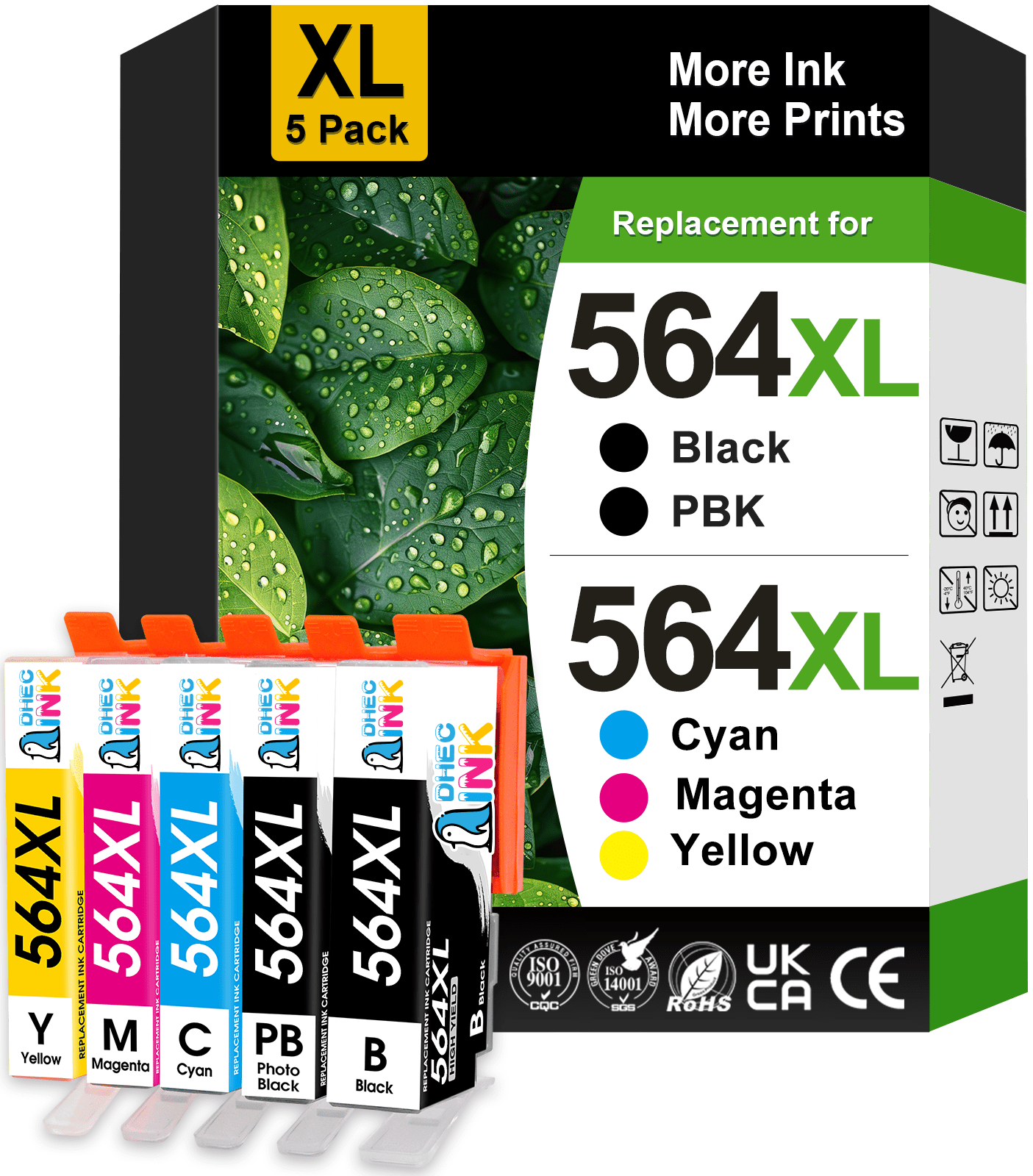 564XL Printer Ink Cartridges Compatible for HP 564 Ink Cartridges for Printers Photosmart 6520 5520 6510 (Black, Photot Black, Cyan, Magenta, Yellow, 5 Pack)