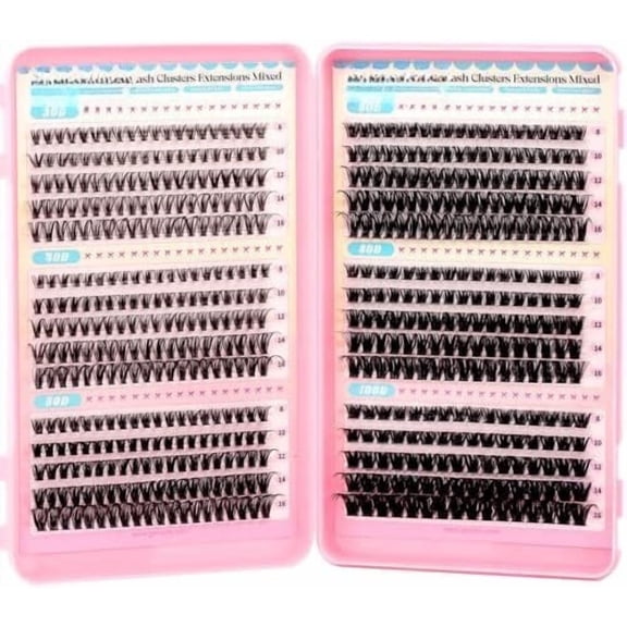 565 count Lash Clusters D Curl Volume Eyelashes Clusters Extensions with Thin Band for DIY at (30D+40D+50D+60D+80D+100D, 8-16mm)