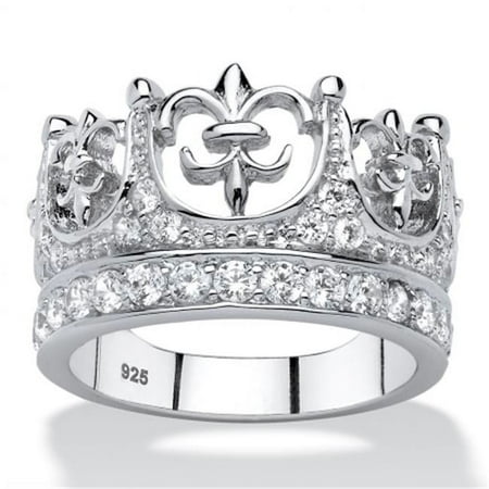 565376 0.96 TCW Round Cubic Zirconia Crown Ring, Platinum Over 0.925 Sterling Silver, Size 6