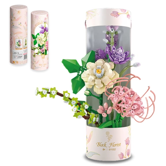 565PCS White Building Block Flower Bouquet Set with Gift Tube, DIY Gardenia Floral Arrangement Building Block, Decorative Brick Flowers for Home Office Decor, Botanical Collection, Gifts for Women