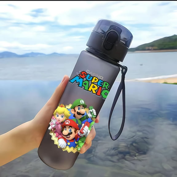 564ML Mario Anime Water Cup, Portable Large Capacity Plastic Bottle for Kids, Anti-Drip & Durable