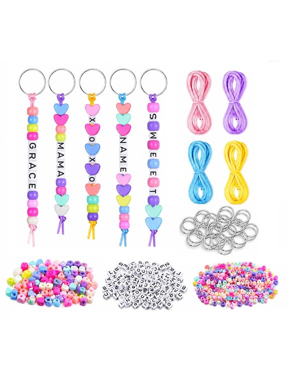 566Pcs DIY Bead Keychain Kit with Letter Beads, Metal Rings & Strings - Create Custom Name Keychains, Bracelets & Charms for Crafts, Gifts & Party Favors
