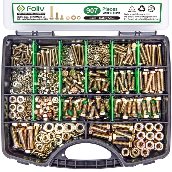 566Pcs Heavy Duty Bolts and Nuts Assortment Kit, Grade 8 Hex Screws Bolts Nuts Kit, 1/4-20 5/16-18 3/8-16, 15 Common Sizes Included