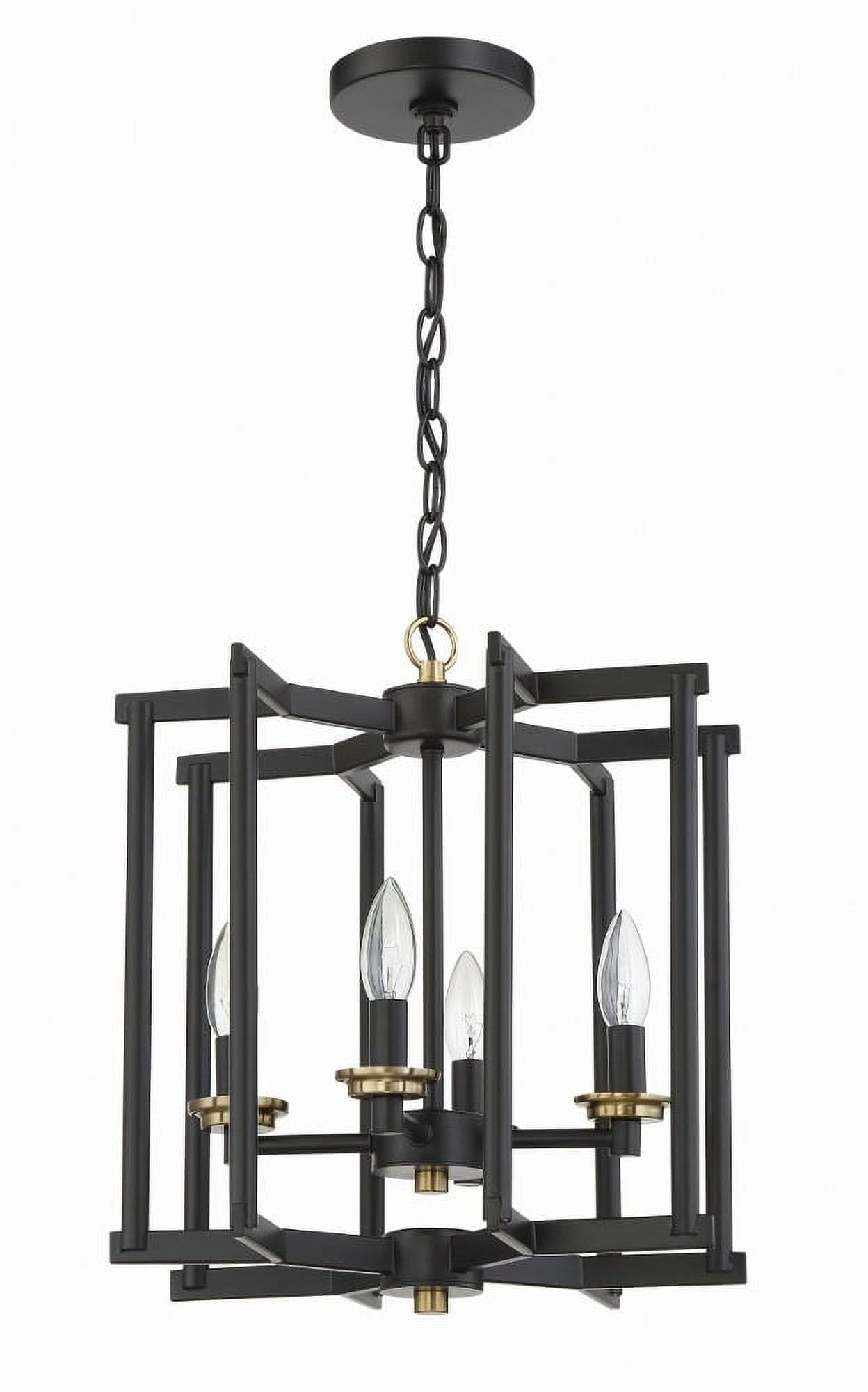 Flat Black and Satin Brass 4-Light Geometric Chandelier