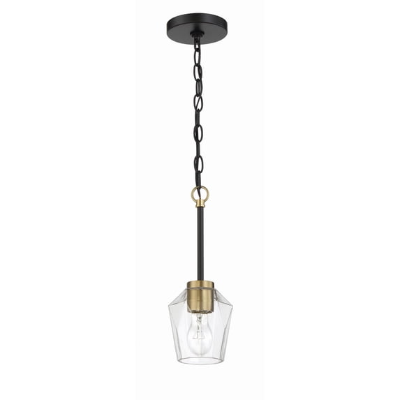 Craftmade Avante Grand 1 Light Mini Pendant, Flat Black / Satin Brass, 56991-FBSB